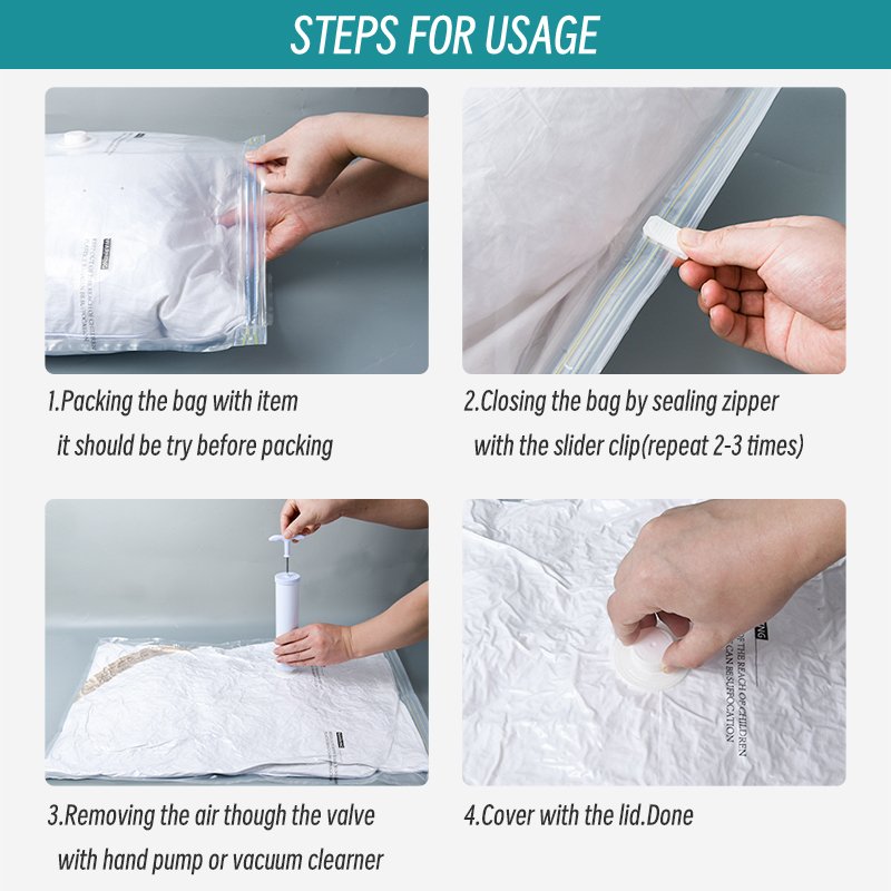 Reusable Compression Bag 10 pack Transparent Storage Pouch with pump