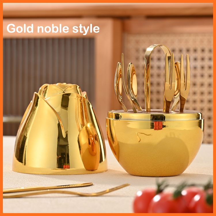 Mini Golden Rose Egg Flatware Storage Box 316L Stainless Steel High Aappearance Level Coffee Spoon Fruit Dessert Fork Set
