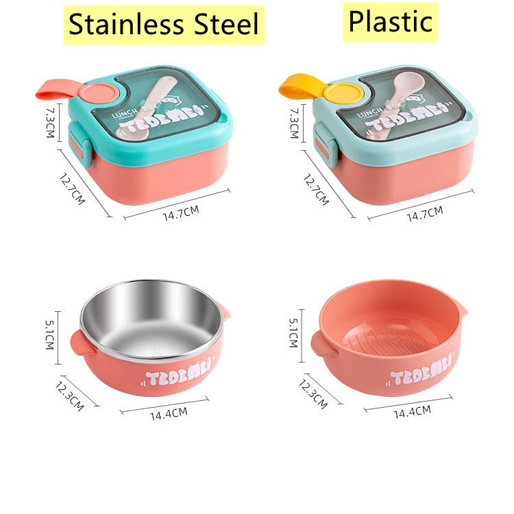 W45 Complementary Kids Food Container Microwave Stainless Steel Bento Box Cute Baby Bowl Child Portable Tableware lunch Box Set