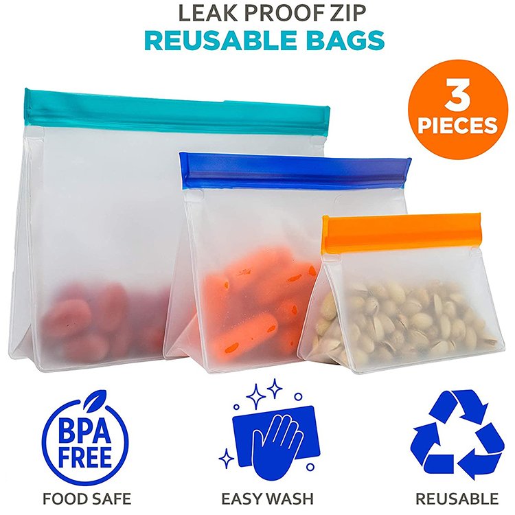 Reusable food grade leackproof freshness waterproof snack sandwich food storage zip lock bags