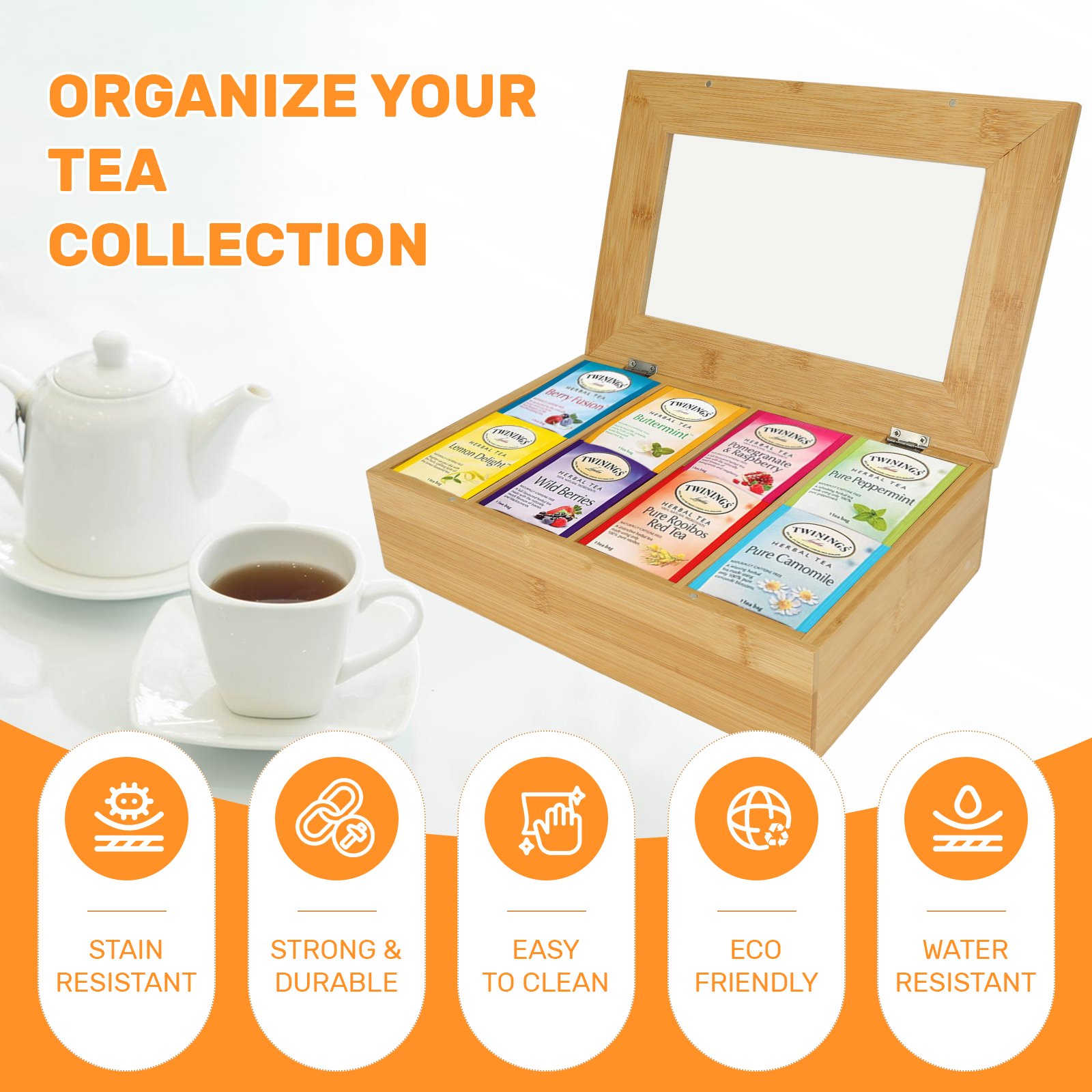 Wood Tea Bag Organizer Storage Box Bamboo Tea Presentation Bag Tea Bag Organizer Storage Box Multi-Functional Storage Box