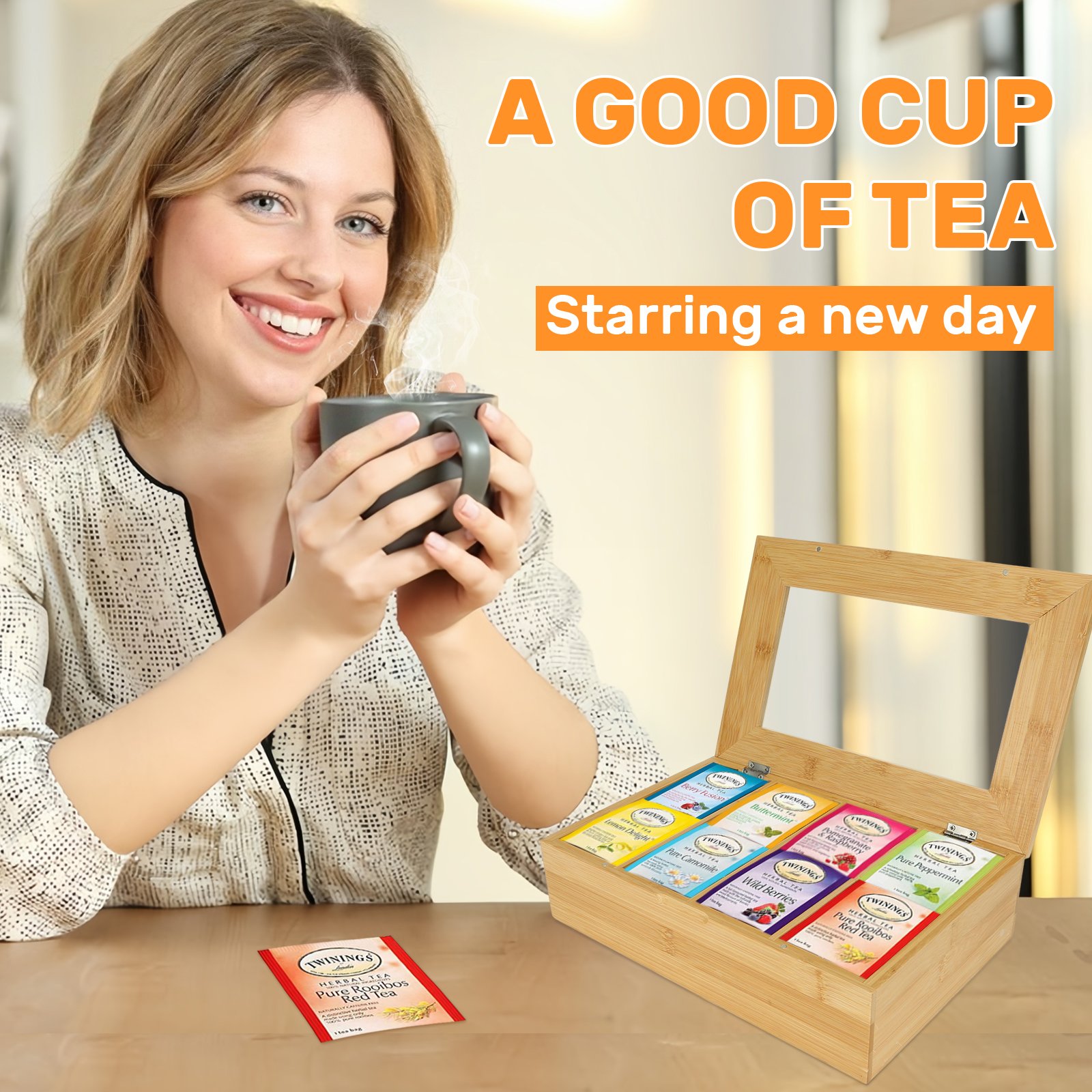 Wood Tea Bag Organizer Storage Box Bamboo Tea Presentation Bag Tea Bag Organizer Storage Box Multi-Functional Storage Box