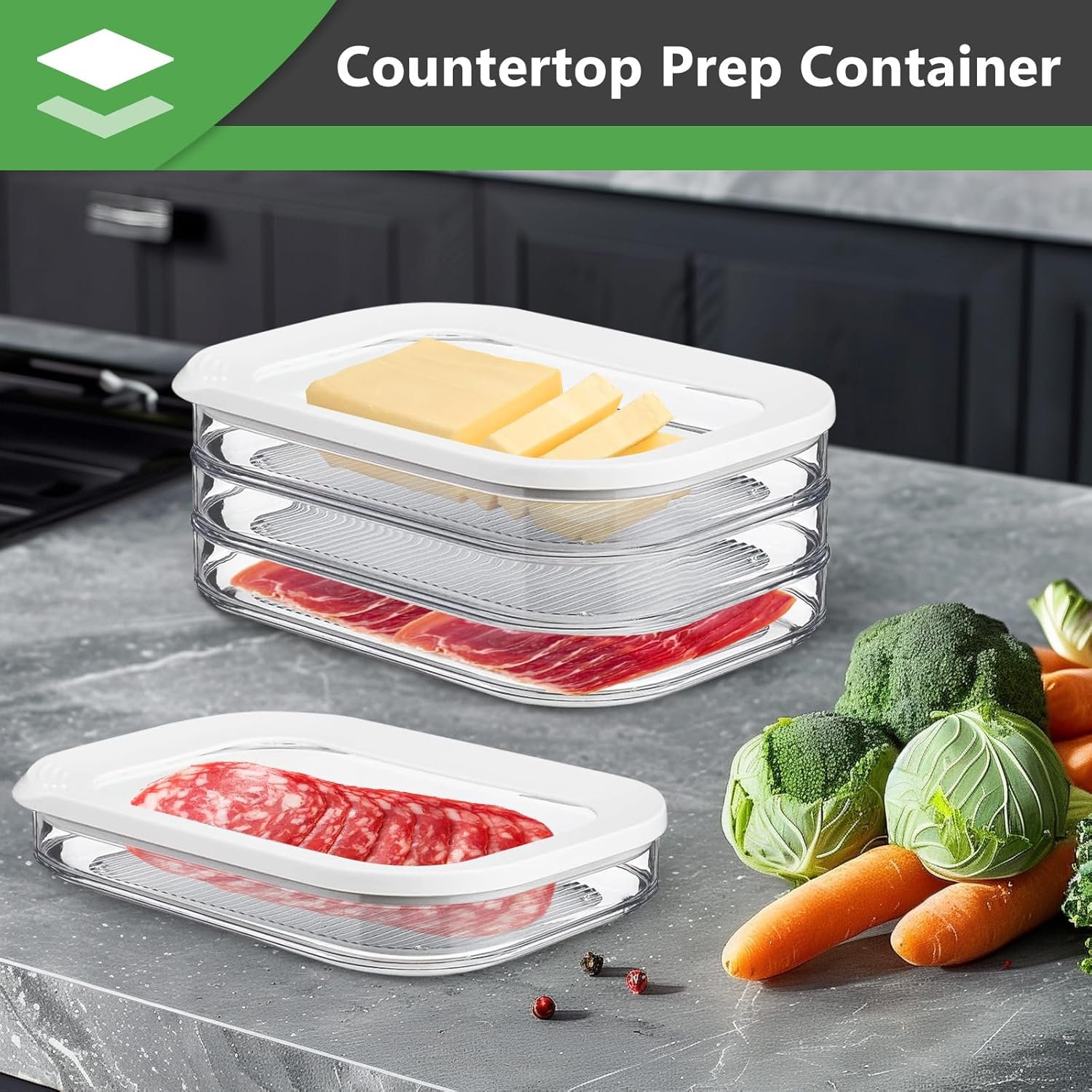 Stackable Bacon Cheese Container for Refrigerator Deli Meat Container Food Storage Boxes with Lid
