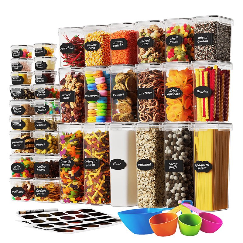 Wholesale factory price 3/5/7/24/48 pcs plastic dry airtight food storage container set for Pantry