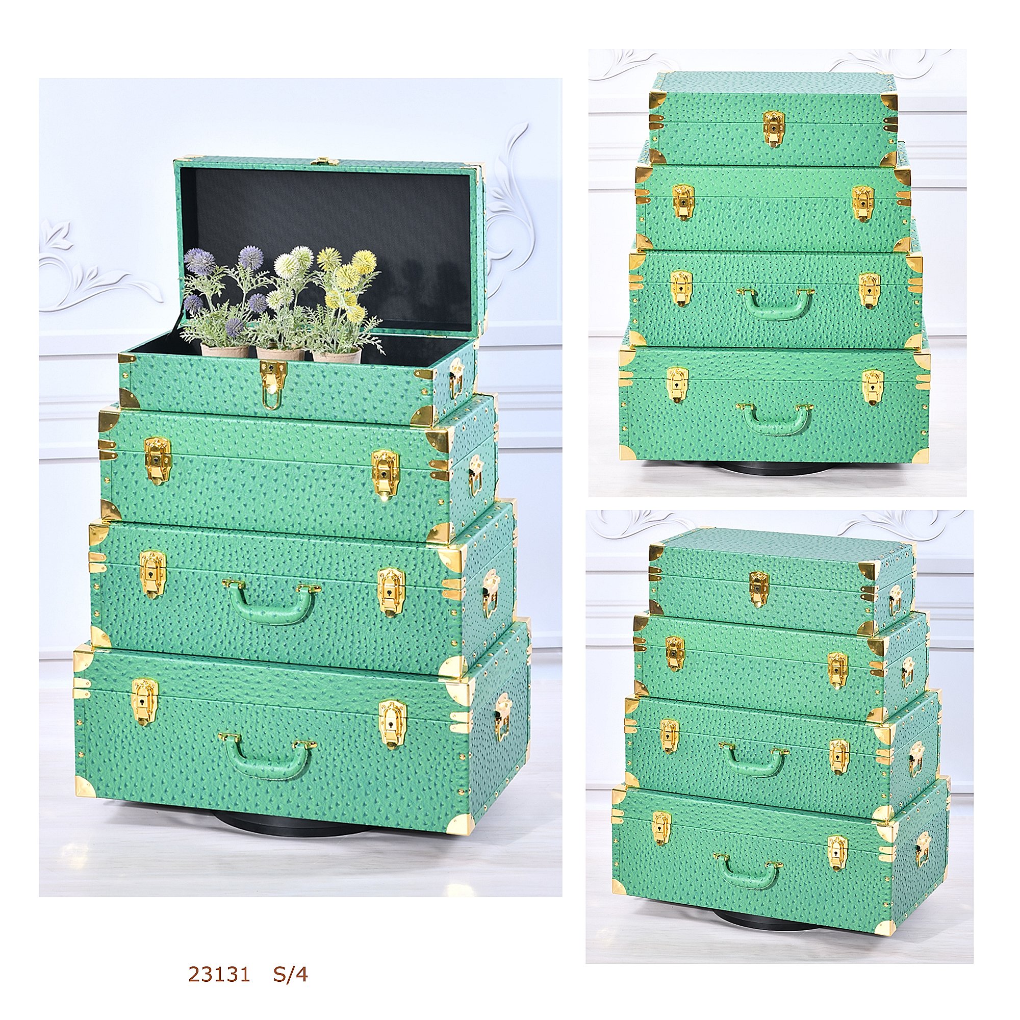 PU covered Wood Storage Chest Trunk Boxes Set of 4 or with Clear Acrylic top/lid/cover for Home Storage & Organization