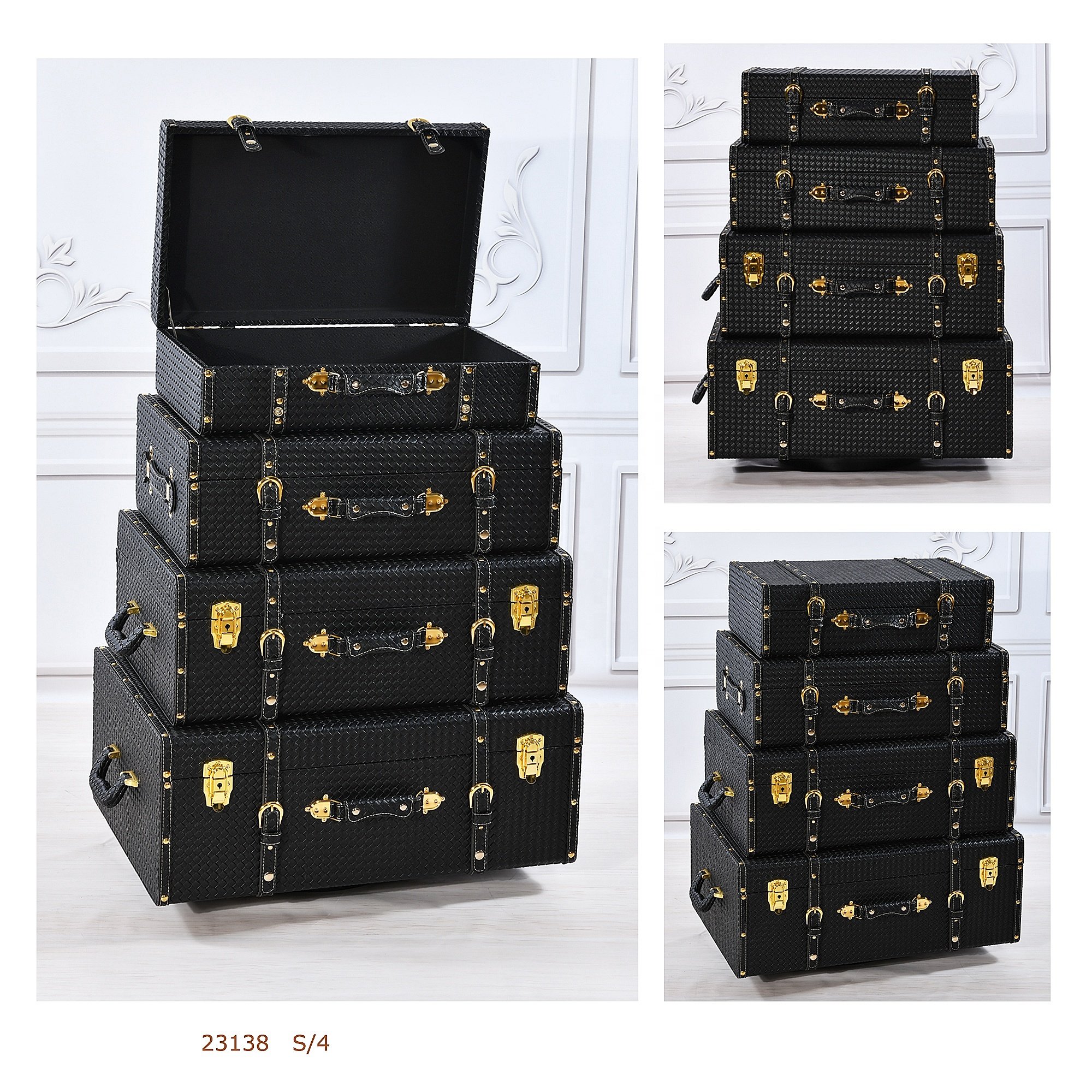 PU covered Wood Storage Chest Trunk Boxes Set of 4 or with Clear Acrylic top/lid/cover for Home Storage & Organization