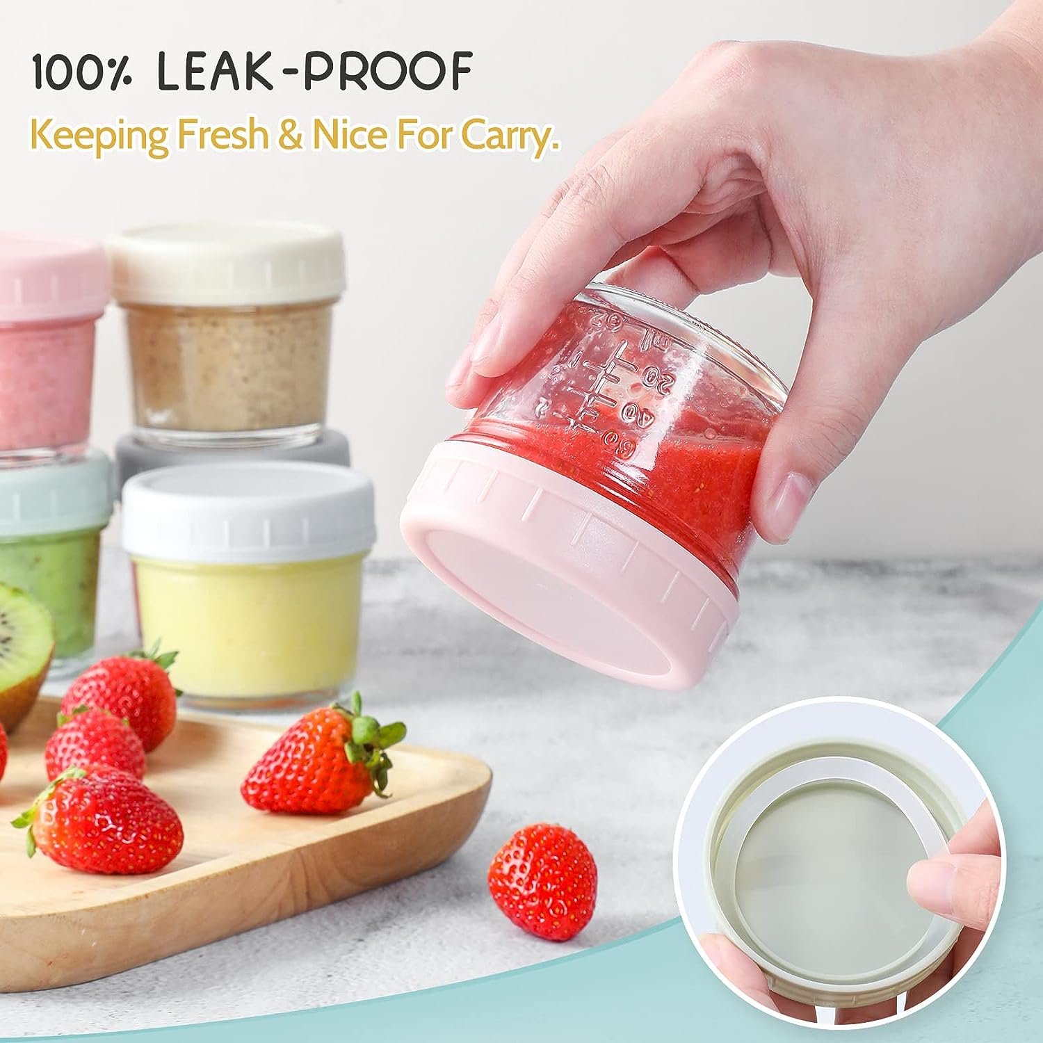 Glass Baby Food Storage Containers 4 oz Baby Food Storage Jars With Lids, Baby Food Maker, Microwave, Dishwasher & Freezer Safe