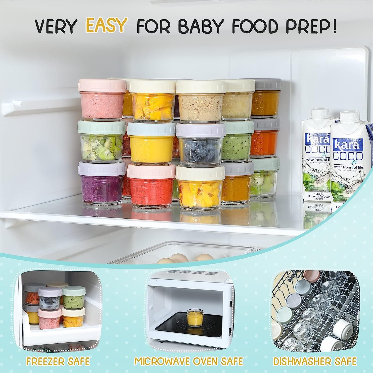 Glass Baby Food Storage Containers 4 oz Baby Food Storage Jars With Lids, Baby Food Maker, Microwave, Dishwasher & Freezer Safe