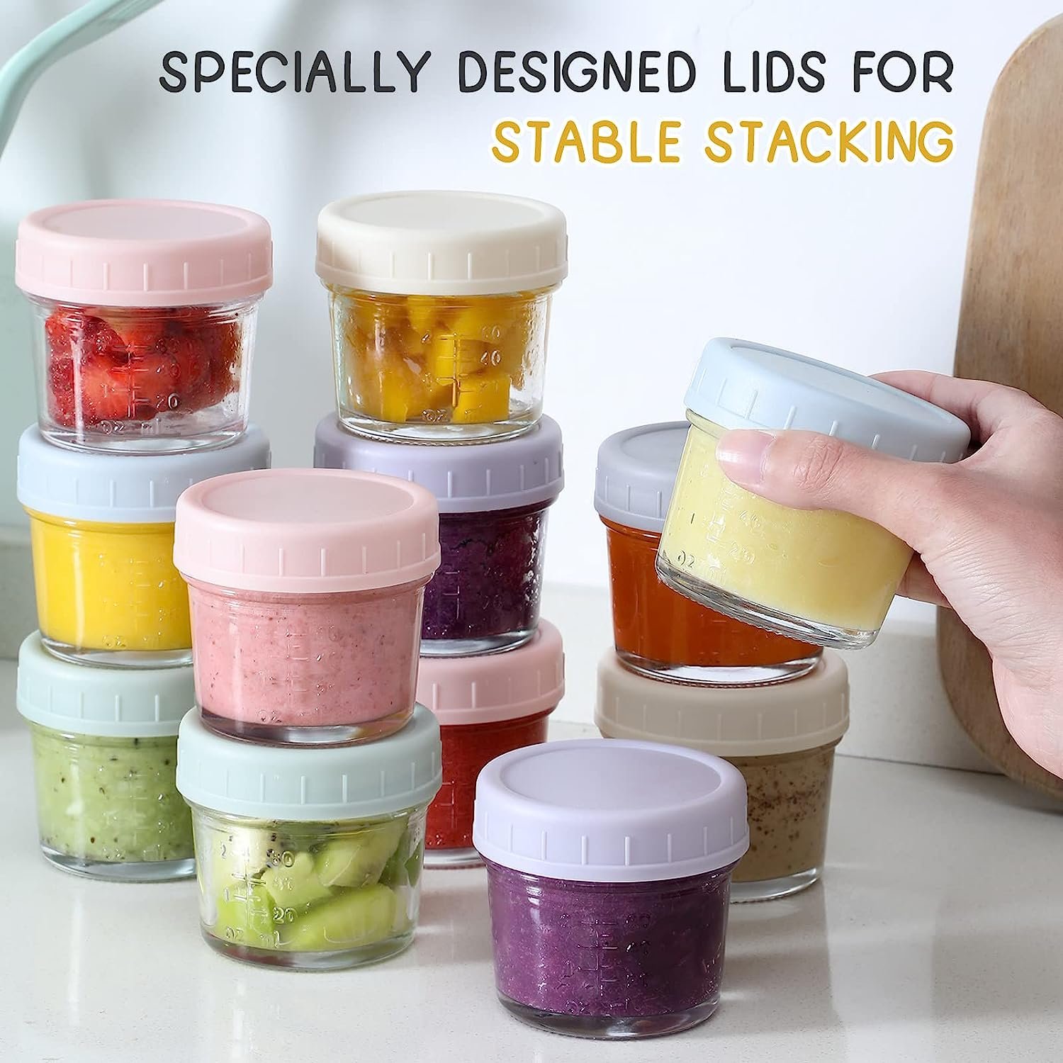 Glass Baby Food Storage Containers 4 oz Baby Food Storage Jars With Lids, Baby Food Maker, Microwave, Dishwasher & Freezer Safe