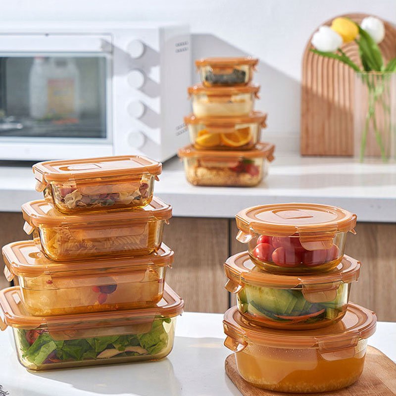 custom logo 400-1500ml Airtight Glass Meal Prep Containers Food Storage Container microwave Glass Lunch Box with Lid