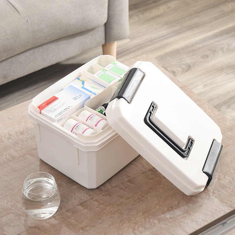 New Products 2023 Home Storage Box 2 Layers Custom Medicine Storage Box With Handle Large Capacity Plastic First Aid Kit Box