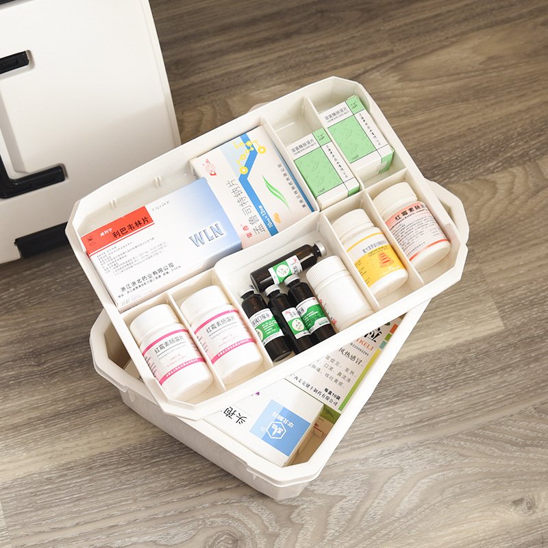 New Products 2023 Home Storage Box 2 Layers Custom Medicine Storage Box With Handle Large Capacity Plastic First Aid Kit Box