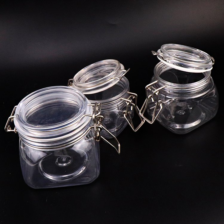 Clip Airtight Jar Transparent Food Packing Storage Metal Top Plastic Customized Empty Clear 200ml 300ml 550ml Camping Kitchen