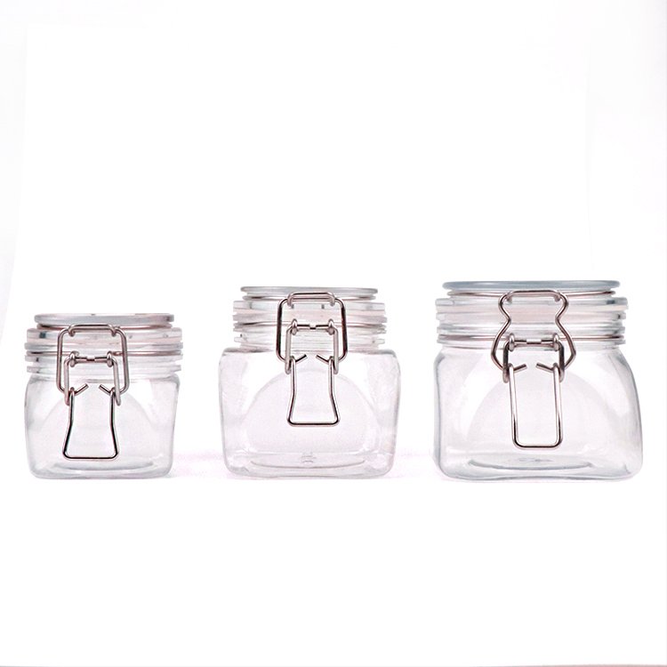 Clip Airtight Jar Transparent Food Packing Storage Metal Top Plastic Customized Empty Clear 200ml 300ml 550ml Camping Kitchen