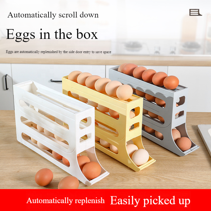 Four layer automatic sliding egg tray refrigerator side door dedicated kitchen countertop antidropegg organizer storage box rack