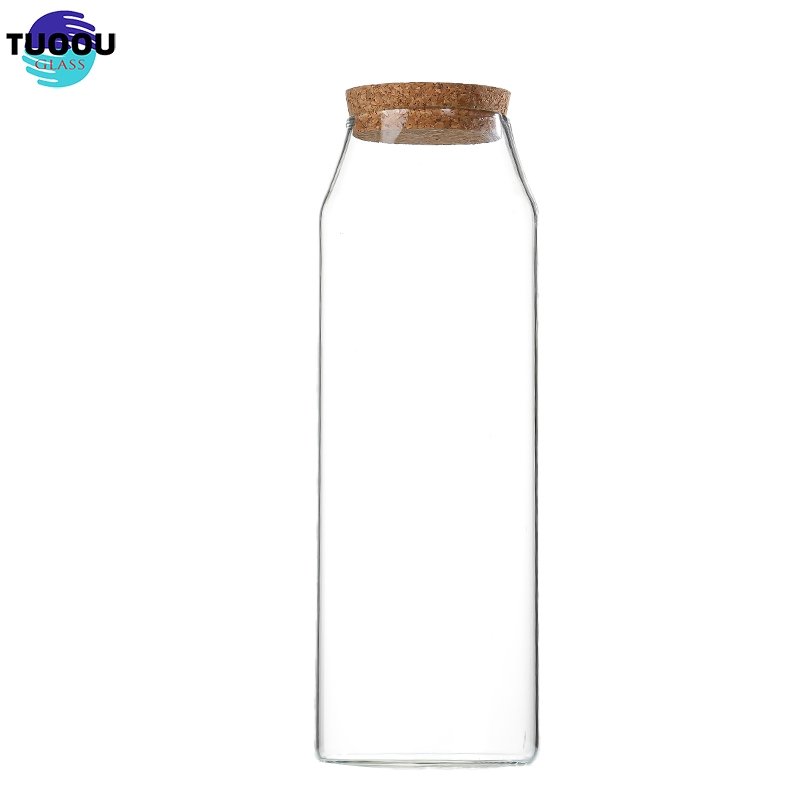Wholesale High Borosilicate Airtight Jar With Cork Lid Kitchen Dried Fruit Food Grains Storage Glass Jars