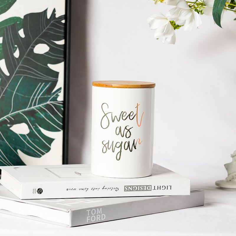 Modern Simple Decal Ceramic Coffee Tea Cookie Jar Kitchen Food Storage Jar