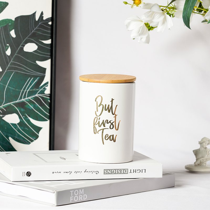 Modern Simple Decal Ceramic Coffee Tea Cookie Jar Kitchen Food Storage Jar