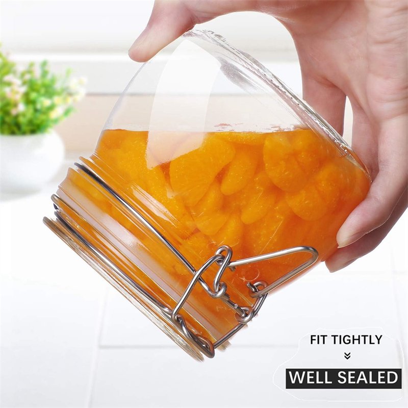 17oz Round Small Airtight Glass Jars with Lids Food Storage Jar Mini Storage Container with Preserving Seal Wire Clip Fastening