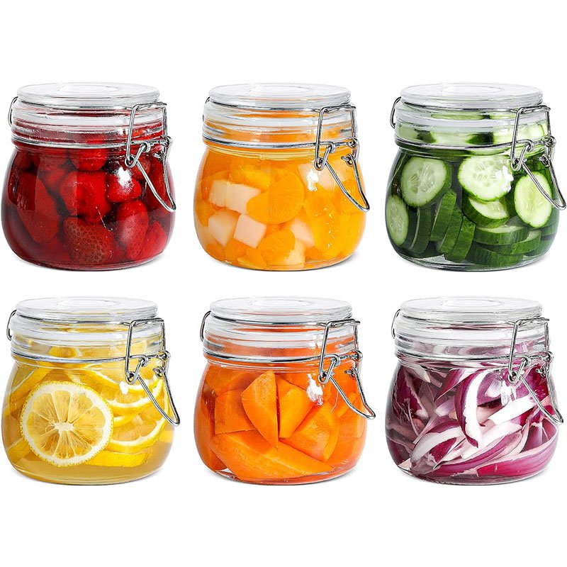 17oz Round Small Airtight Glass Jars with Lids Food Storage Jar Mini Storage Container with Preserving Seal Wire Clip Fastening