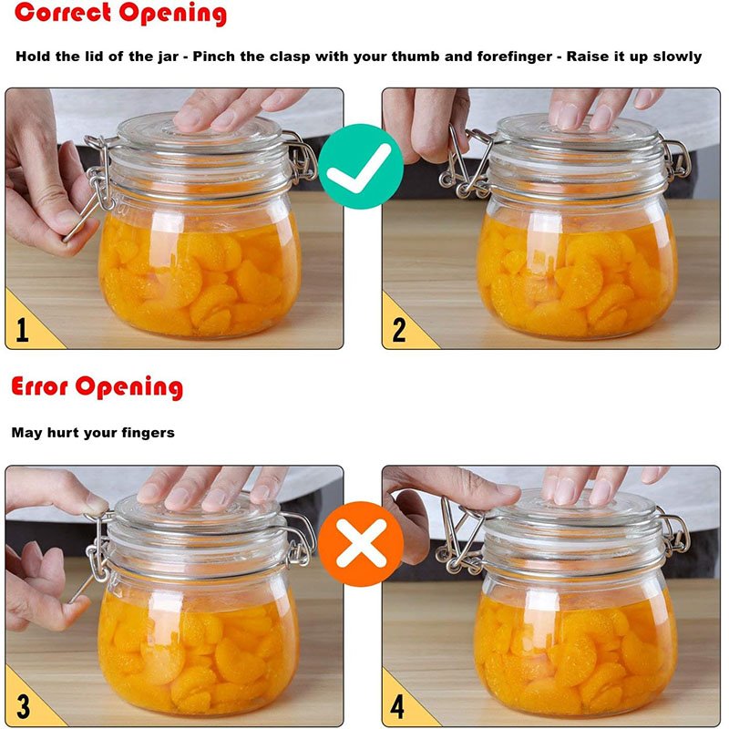 17oz Round Small Airtight Glass Jars with Lids Food Storage Jar Mini Storage Container with Preserving Seal Wire Clip Fastening