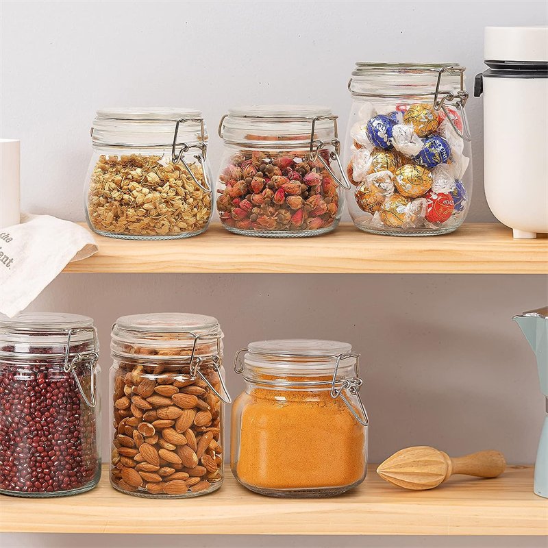 17oz Round Small Airtight Glass Jars with Lids Food Storage Jar Mini Storage Container with Preserving Seal Wire Clip Fastening
