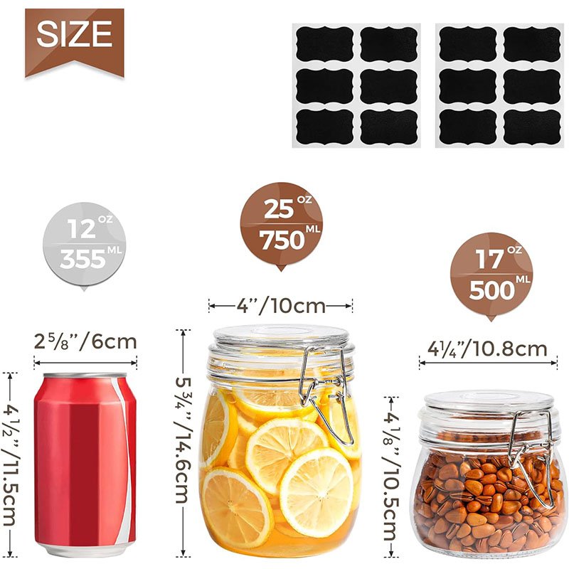 17oz Round Small Airtight Glass Jars with Lids Food Storage Jar Mini Storage Container with Preserving Seal Wire Clip Fastening