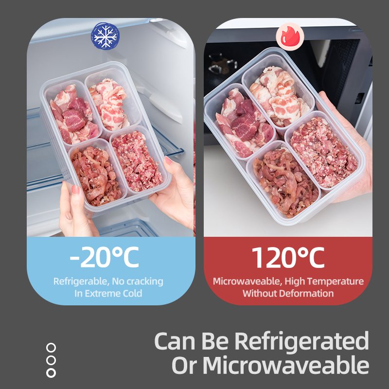 Customize Large four compartment fresh-keeping box with cover kitchen food storage fruit storage box refrigerator storage box