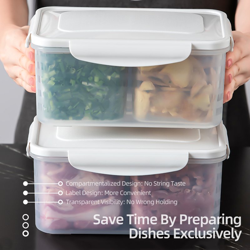 Customize Large four compartment fresh-keeping box with cover kitchen food storage fruit storage box refrigerator storage box