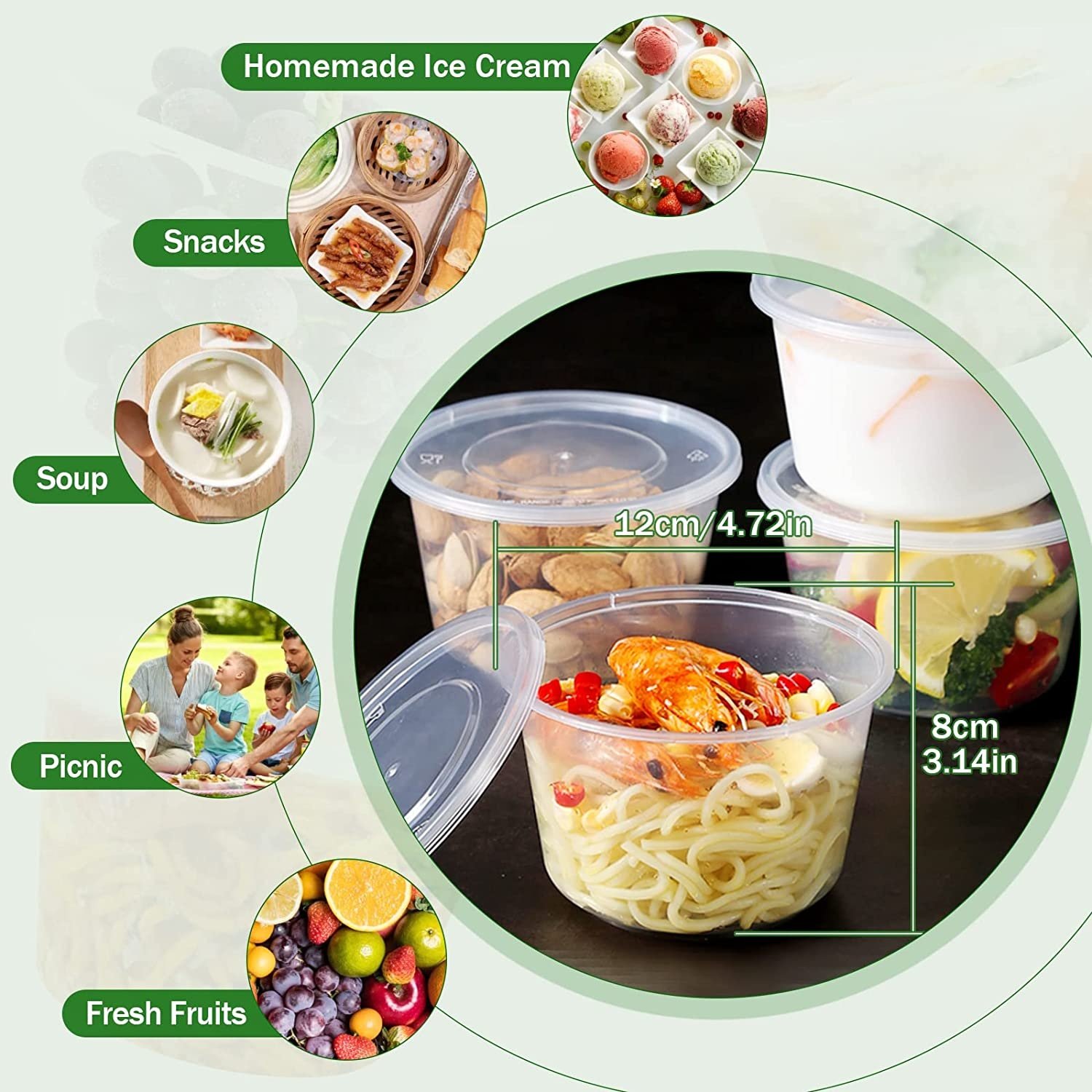 FULING 8/16/32 oz Plastic Deli Food Storage Containers With Leak-Proof Airtight Lids BPA Free Disposable togo Clear Containers