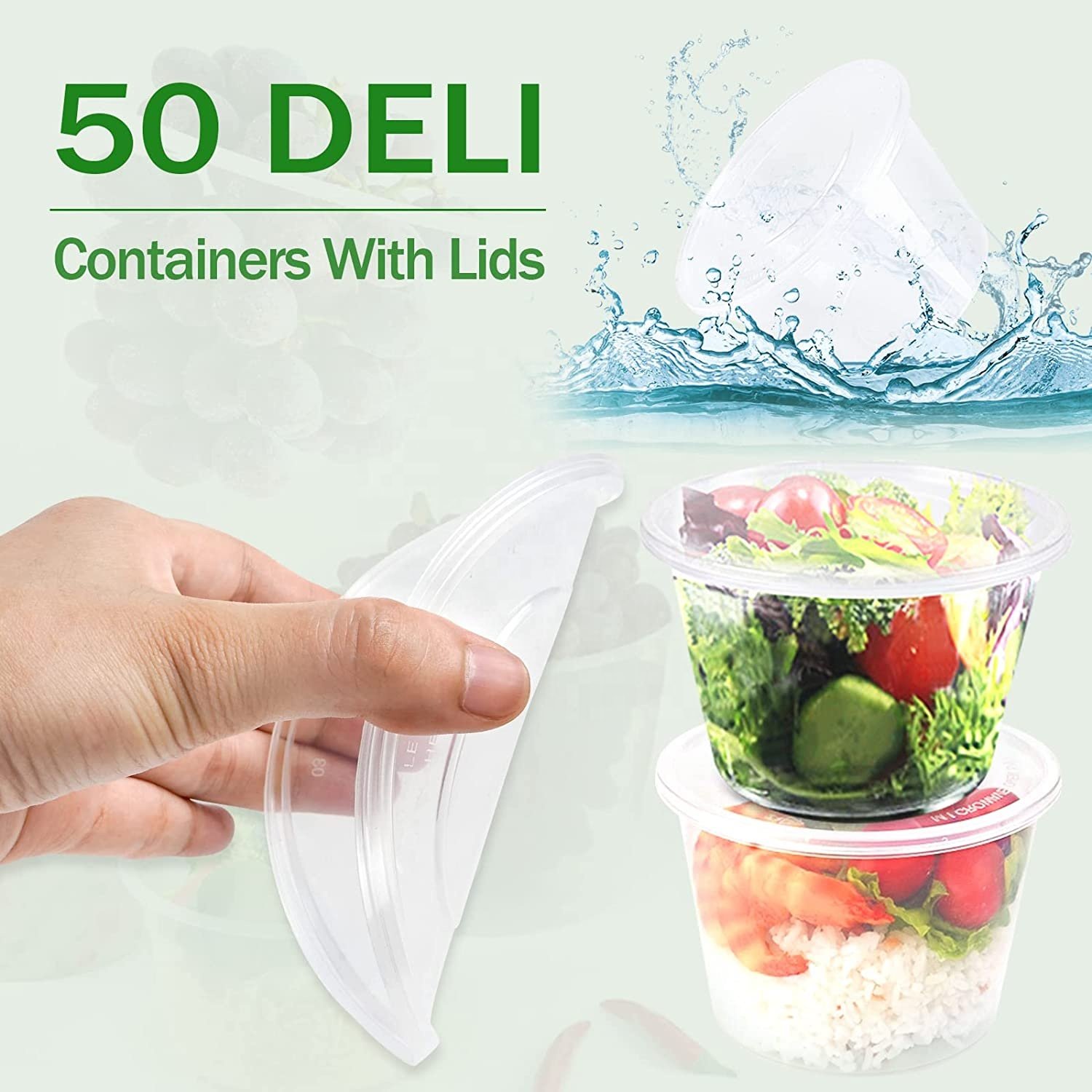 FULING 8/16/32 oz Plastic Deli Food Storage Containers With Leak-Proof Airtight Lids BPA Free Disposable togo Clear Containers