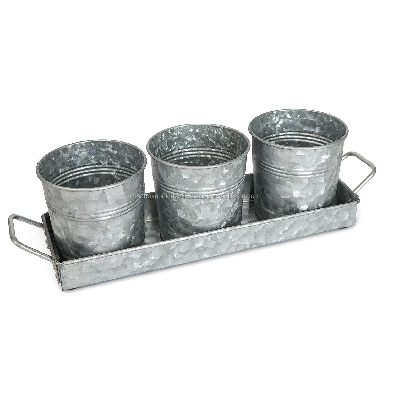 Galvanized Caddy Holder Kitchen Utensil Organizer Bin Holder for Forks Spoons Knives Galvanized Storage Bucket