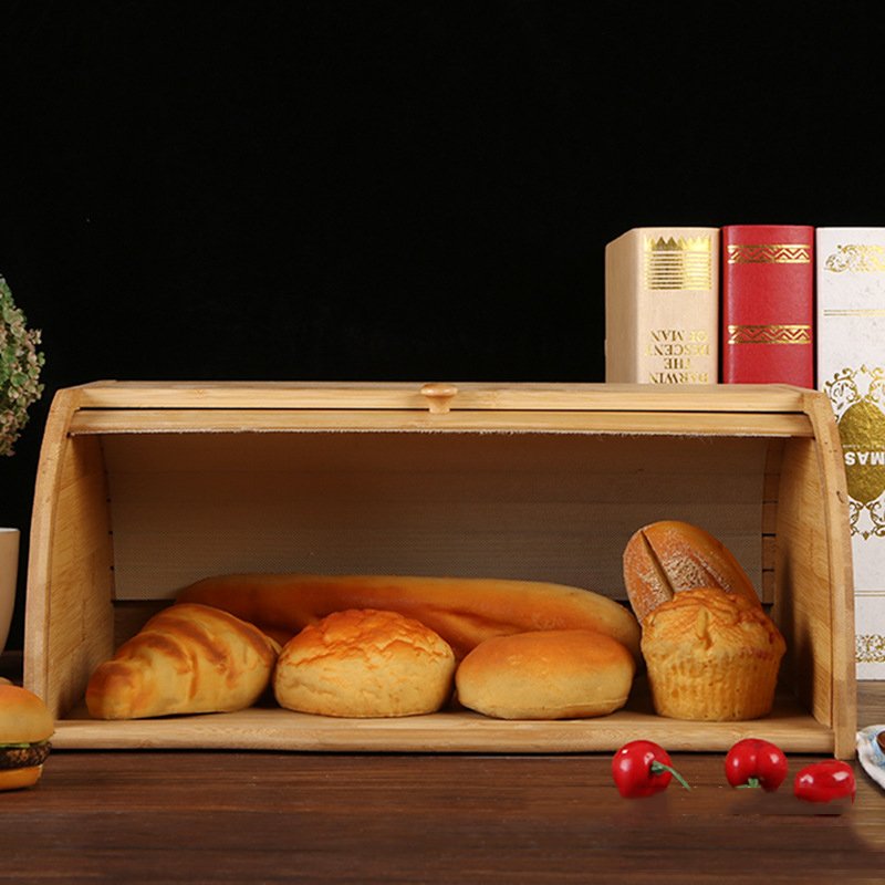 Eco friendly Large Food Storage Wooden Bamboo Wood Bread Box For Kitchen
