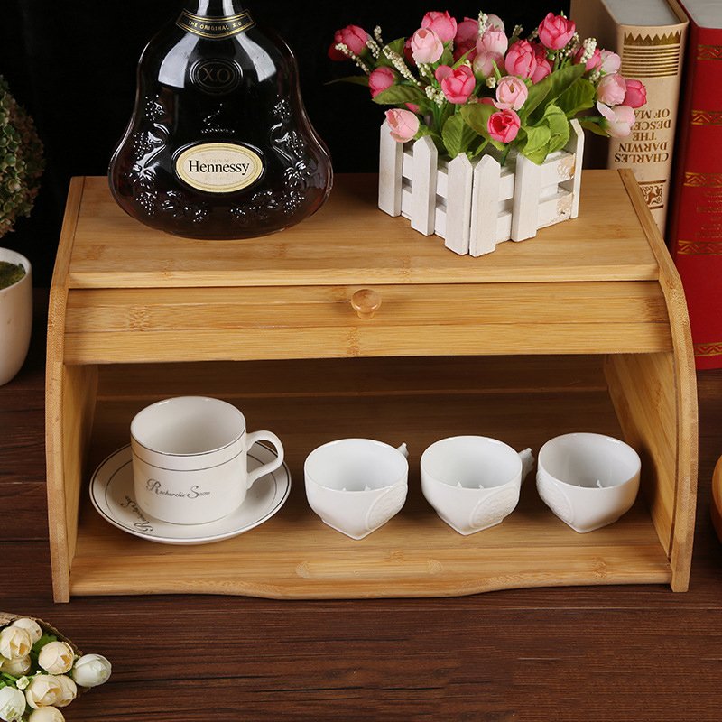 Eco friendly Large Food Storage Wooden Bamboo Wood Bread Box For Kitchen
