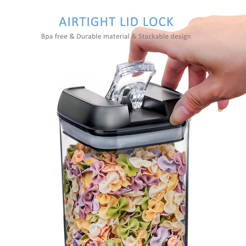 Wholesale Black Color 5 pcs Set Easy Open Lock Lid Box Food Storage Containers Pot Plastic Cereal Grain Pasta Storage Jar