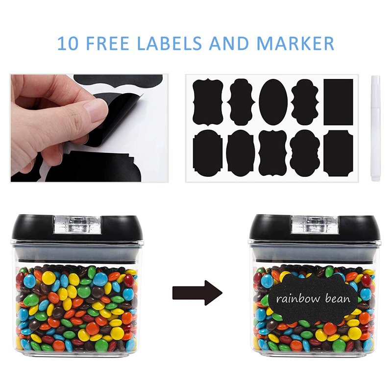 Wholesale Black Color 5 pcs Set Easy Open Lock Lid Box Food Storage Containers Pot Plastic Cereal Grain Pasta Storage Jar