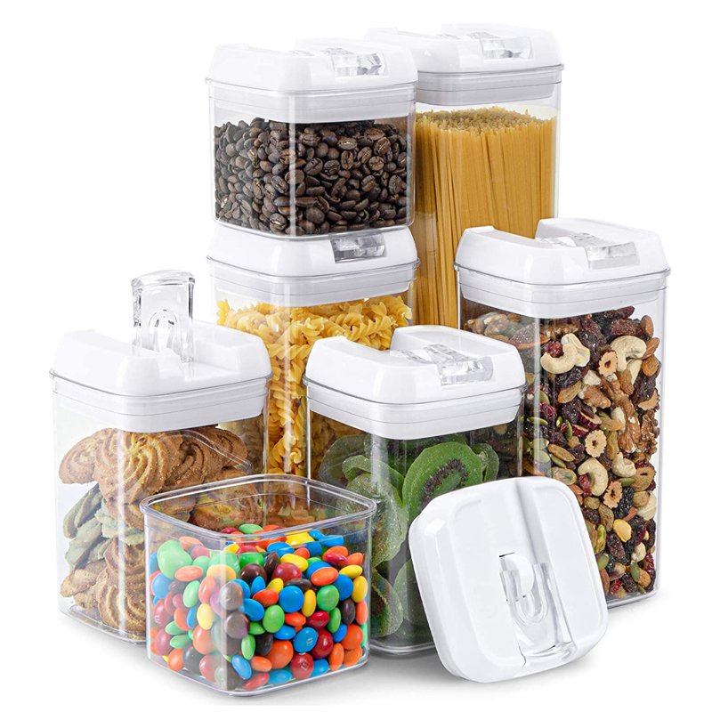 Wholesale Black Color 5 pcs Set Easy Open Lock Lid Box Food Storage Containers Pot Plastic Cereal Grain Pasta Storage Jar