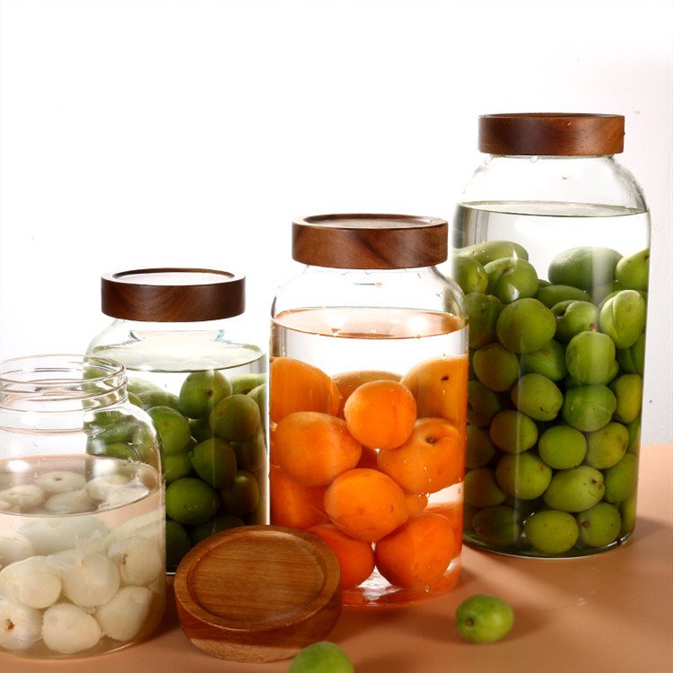 With Acacia Food Storage Jar Wood Screw Lid Wholesale Products Airtight Large Glass Cover Multifunction CLASSIC Presents
