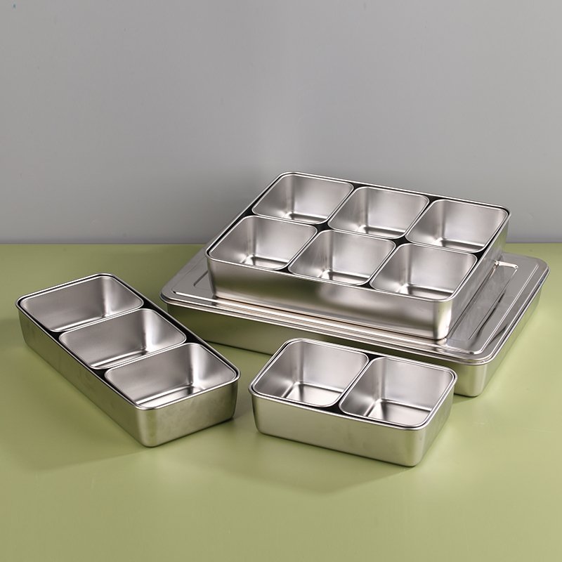 Hot selling stainless steel 304 Japanese style compartment seasoning box with lid spice container Condiment box storage box