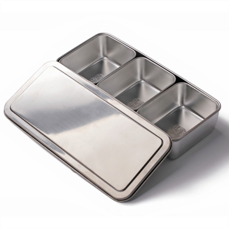 Hot selling stainless steel 304 Japanese style compartment seasoning box with lid spice container Condiment box storage box