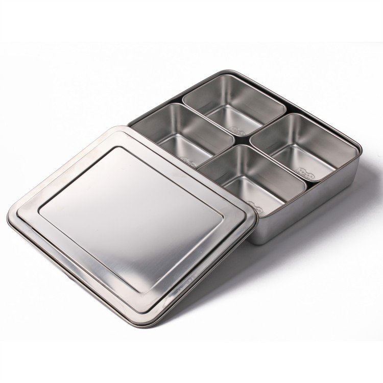 Hot selling stainless steel 304 Japanese style compartment seasoning box with lid spice container Condiment box storage box
