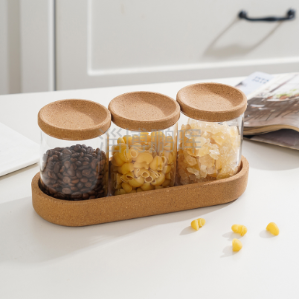 Kitchenware Glass Storage Jar Set with Cork Lids and Tray Clear Food Storage Jar for Home Party Gifts Use Sample Supported