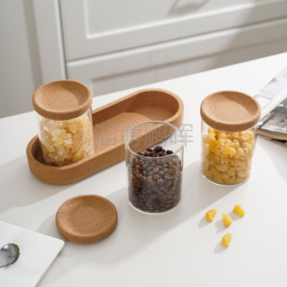 Kitchenware Glass Storage Jar Set with Cork Lids and Tray Clear Food Storage Jar for Home Party Gifts Use Sample Supported