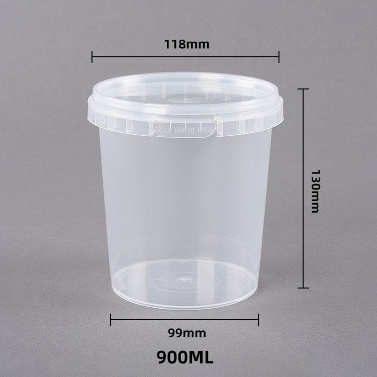 Custom 900 ml Microwavable food-grade pp plastic clear food storage container airtight round soup container with lid