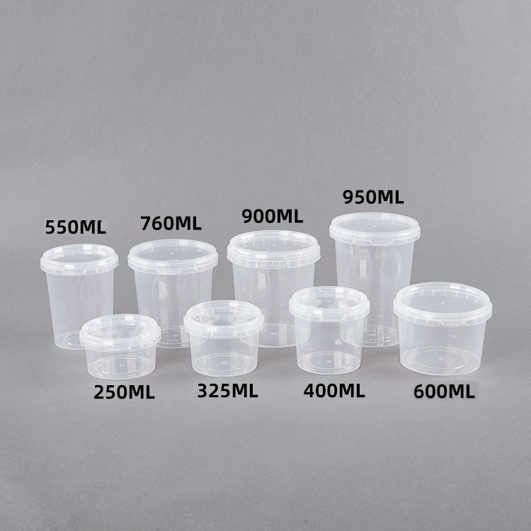 Custom 900 ml Microwavable food-grade pp plastic clear food storage container airtight round soup container with lid