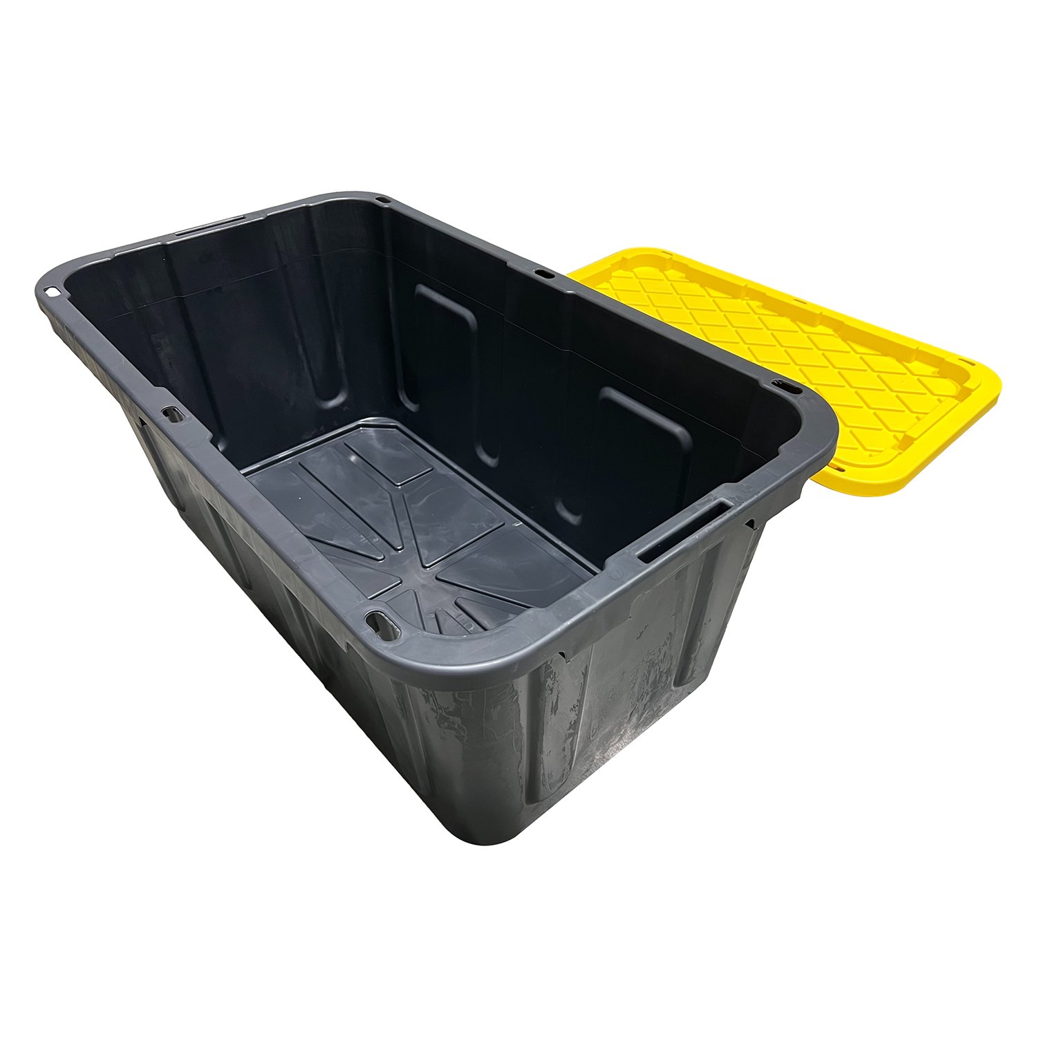 27 Gal Gallon tool Stackable Storage Totes Large Black Storage box with Yellow Lid