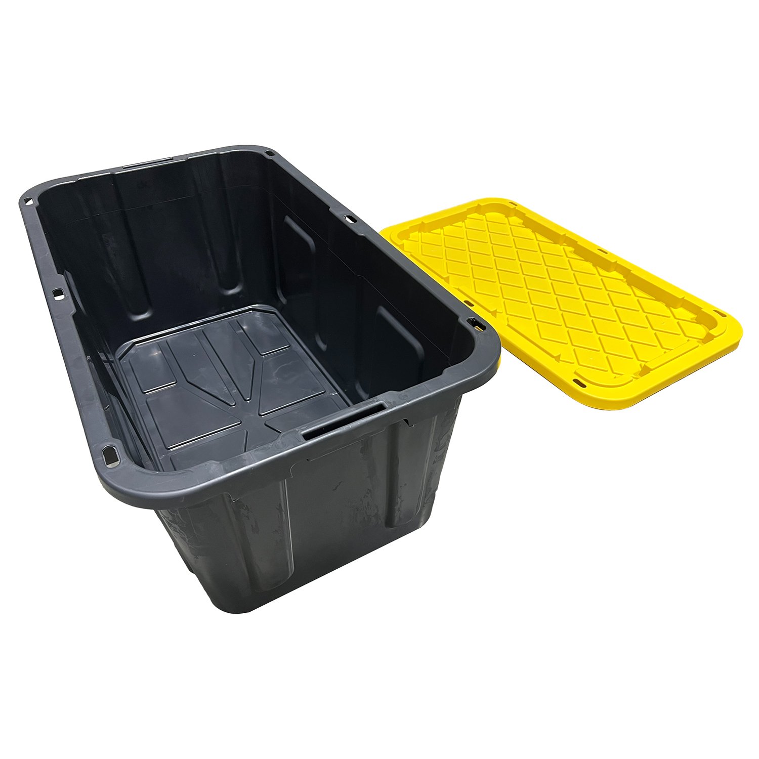 27 Gal Gallon tool Stackable Storage Totes Large Black Storage box with Yellow Lid