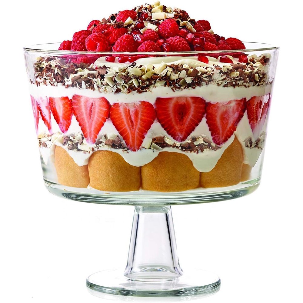 Glass Trifle Bowl with Classic Modern Design Clear For Round Dessert Cakes Pastries Ice Cream alad and Yogurt Dishwasher Safe