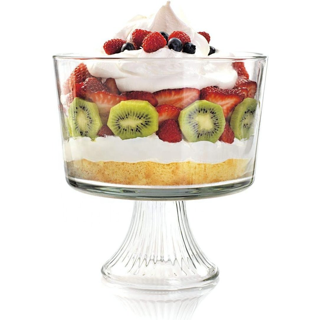 Glass Trifle Bowl with Classic Modern Design Clear For Round Dessert Cakes Pastries Ice Cream alad and Yogurt Dishwasher Safe