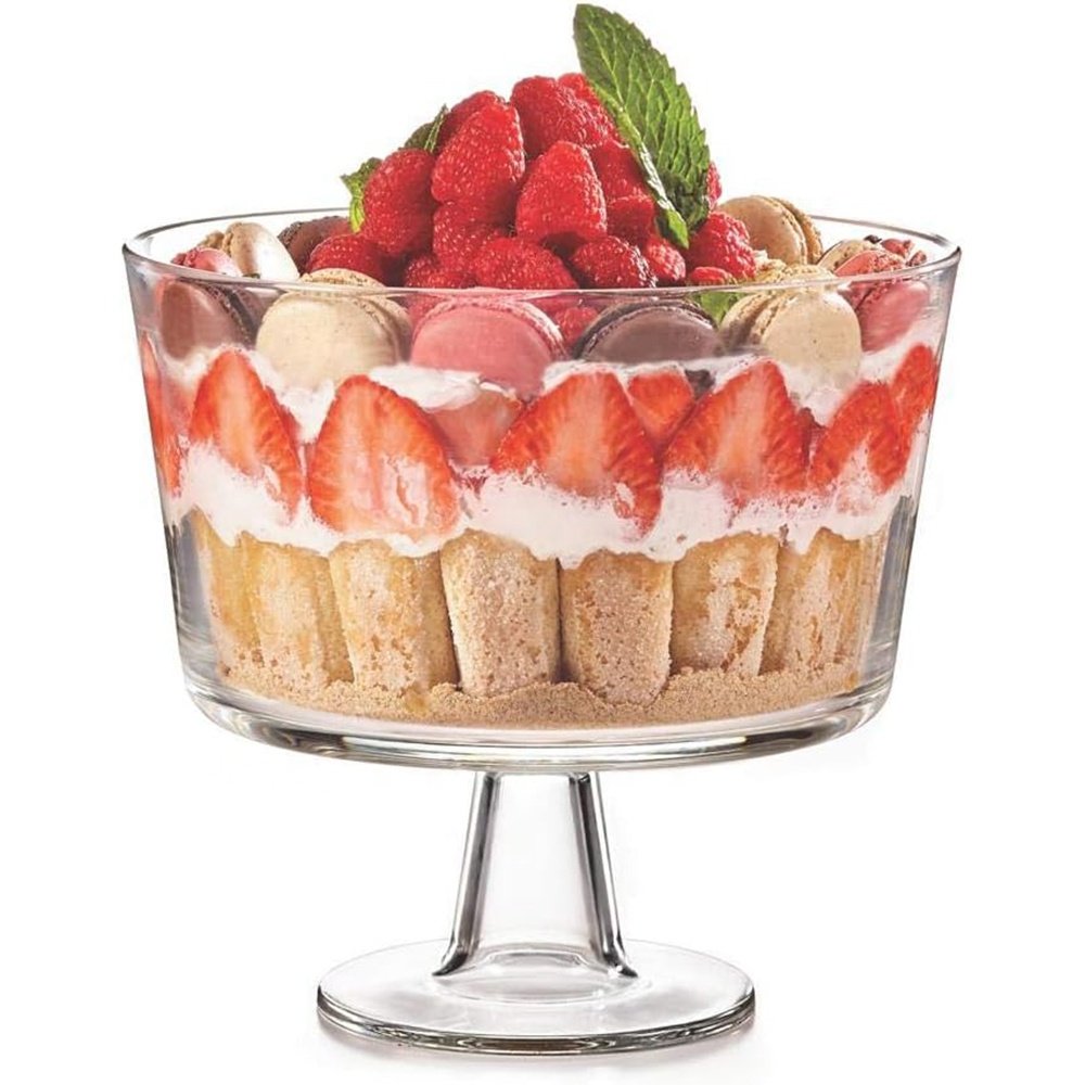 Glass Trifle Bowl with Classic Modern Design Clear For Round Dessert Cakes Pastries Ice Cream alad and Yogurt Dishwasher Safe